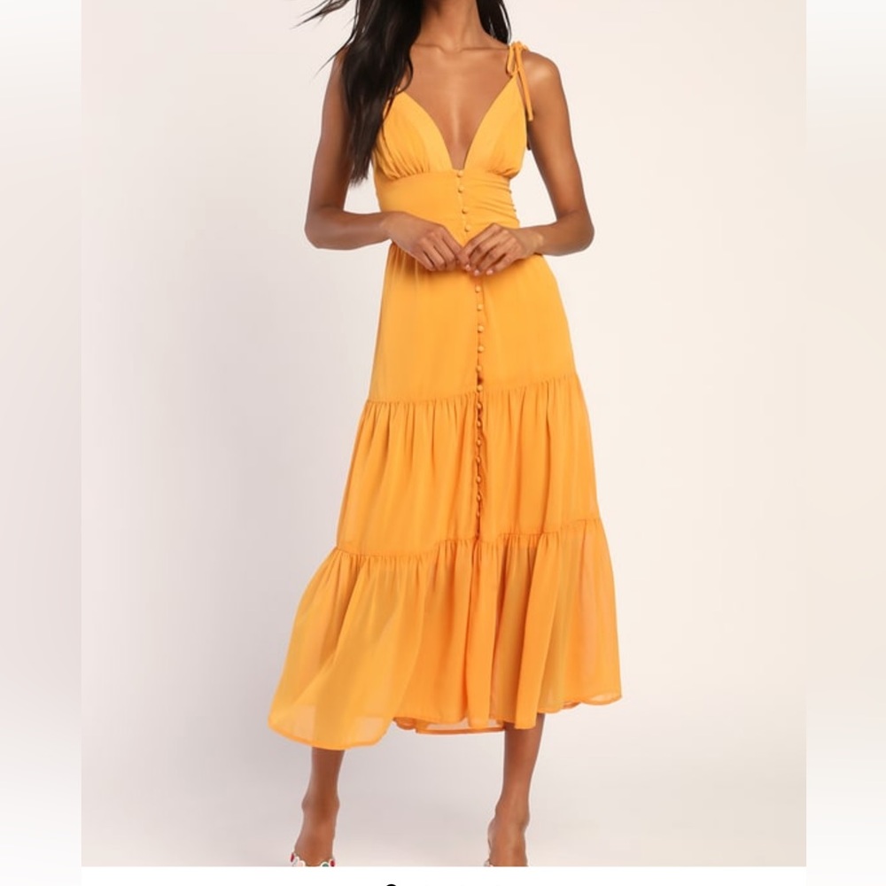 Lulus Everlasting Sight Orange Tie-Strap Midi Dress